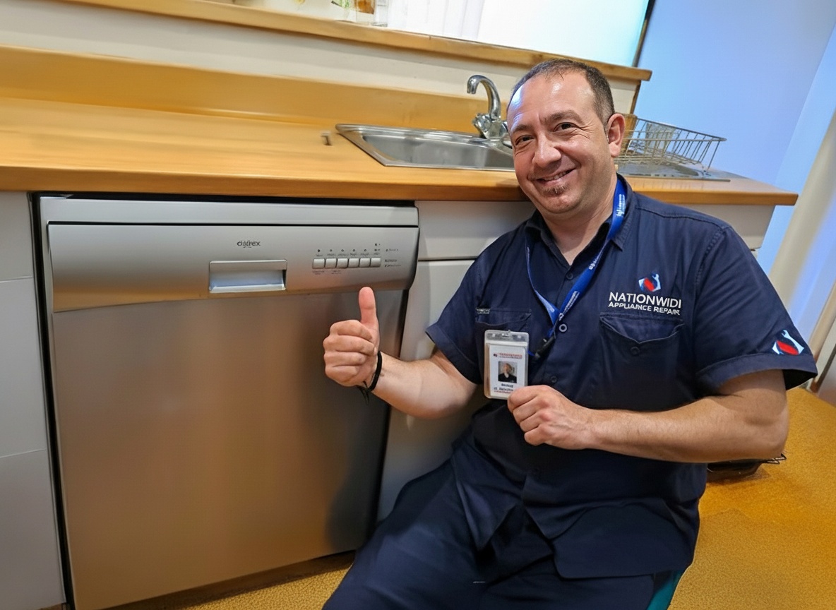 Technician repairing an appliance