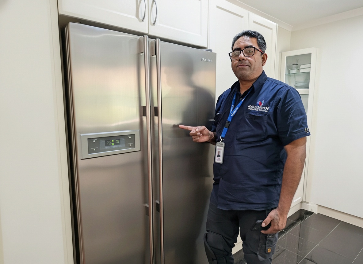 Technician repairing an appliance