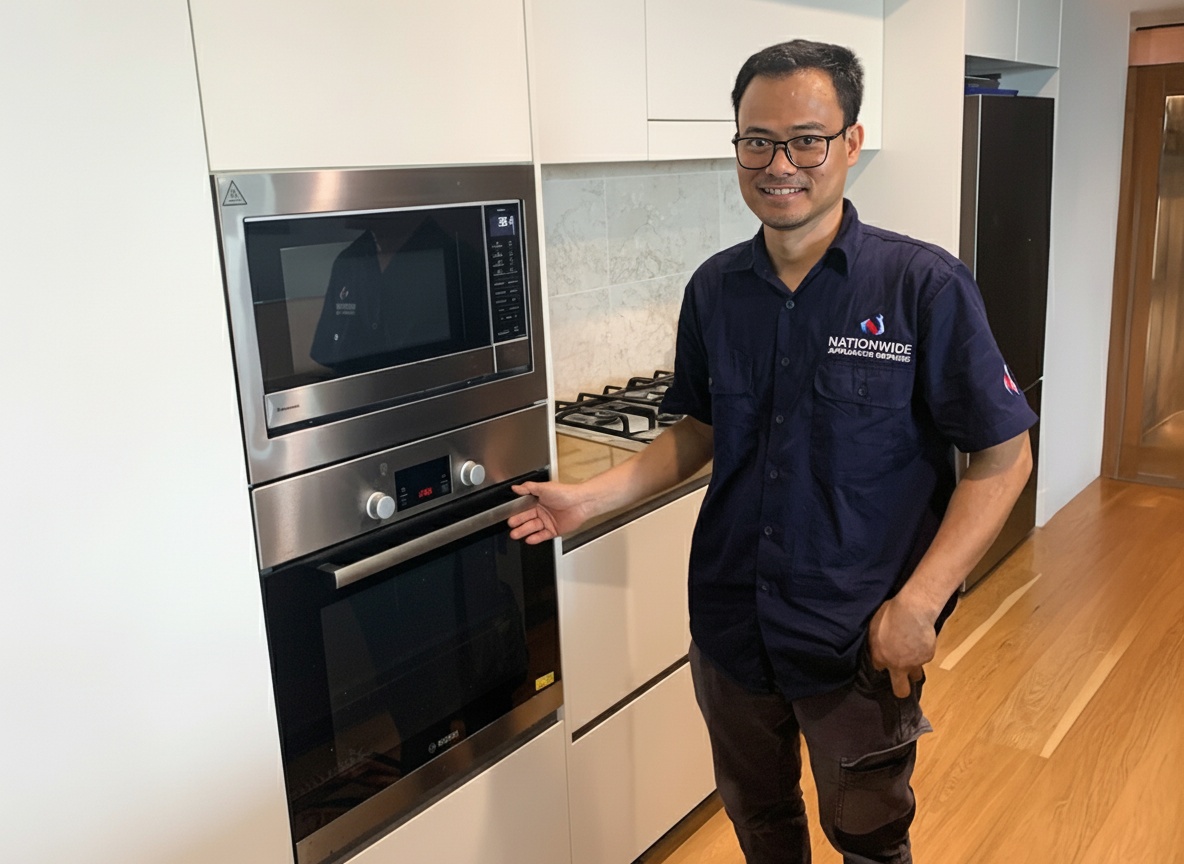Technician repairing an appliance