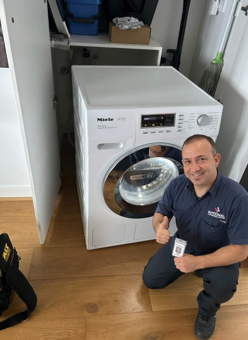 Technician repairing an appliance